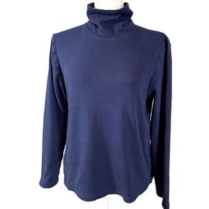 Karen‎ Scott Womens Navy Blue Turtleneck Long Sleeve Cotton Shirt Top Size L